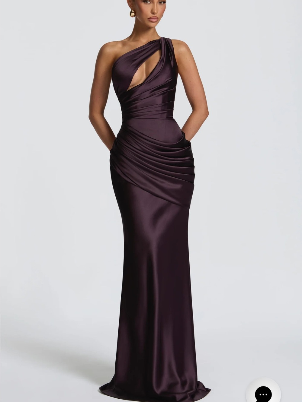 One-Shoulder Deep Plum Satin Evening Dress